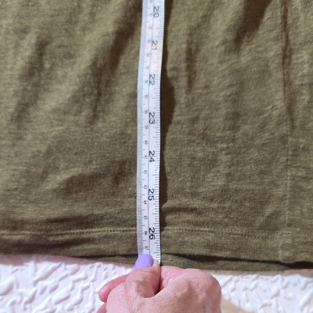 Eileen Fisher 100% Organic Linen V-Neck‎ Top Olive Green Slub Knit PM - Picture 7 of 7